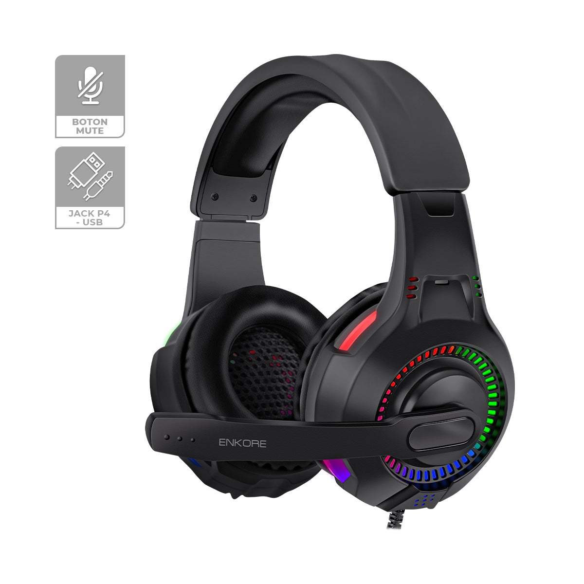 Auricular Gamer 5.1 Rainbow LED Jack y USB Bravio EKHG1005P4