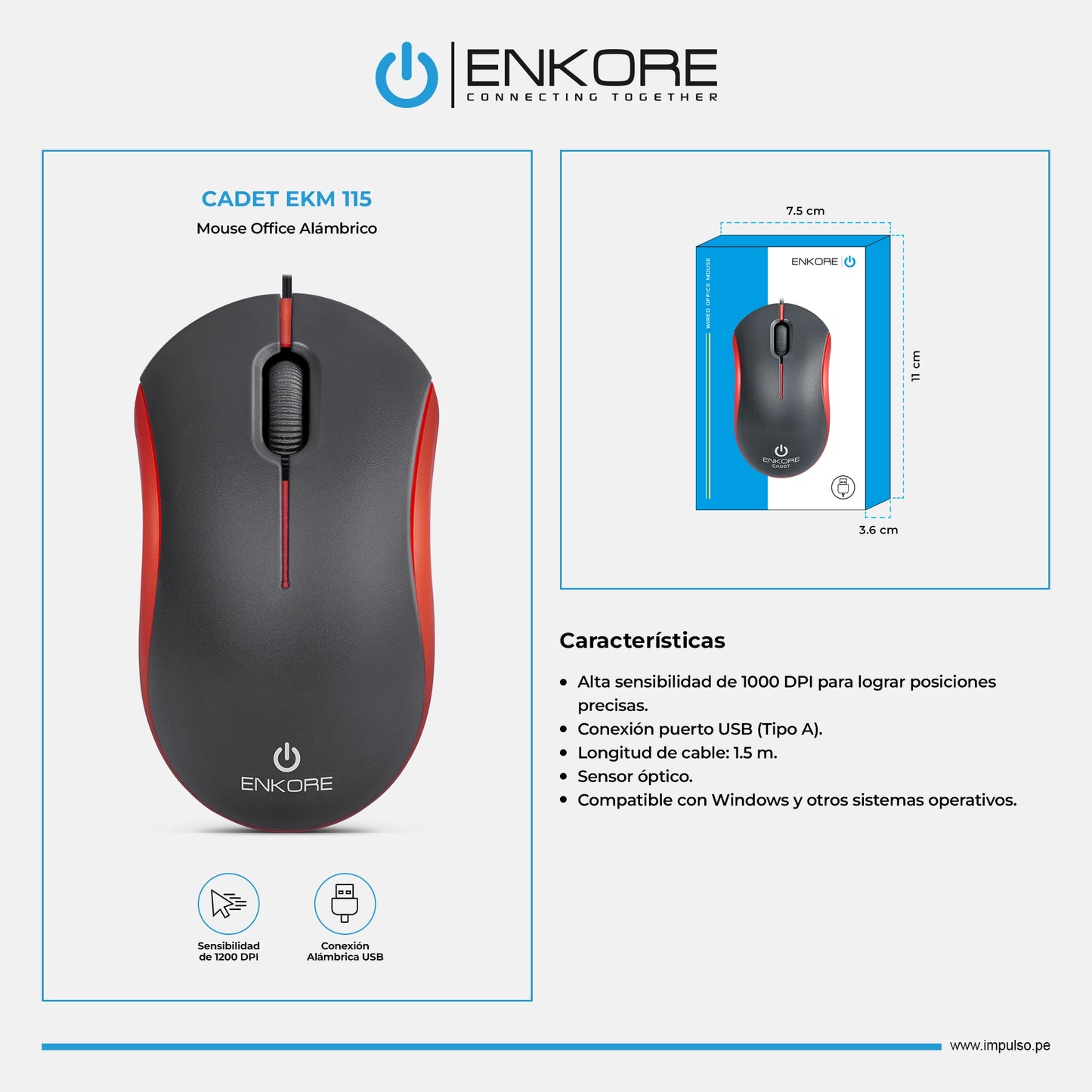Mouse Óptico 1000DPI Cadet EKM 115