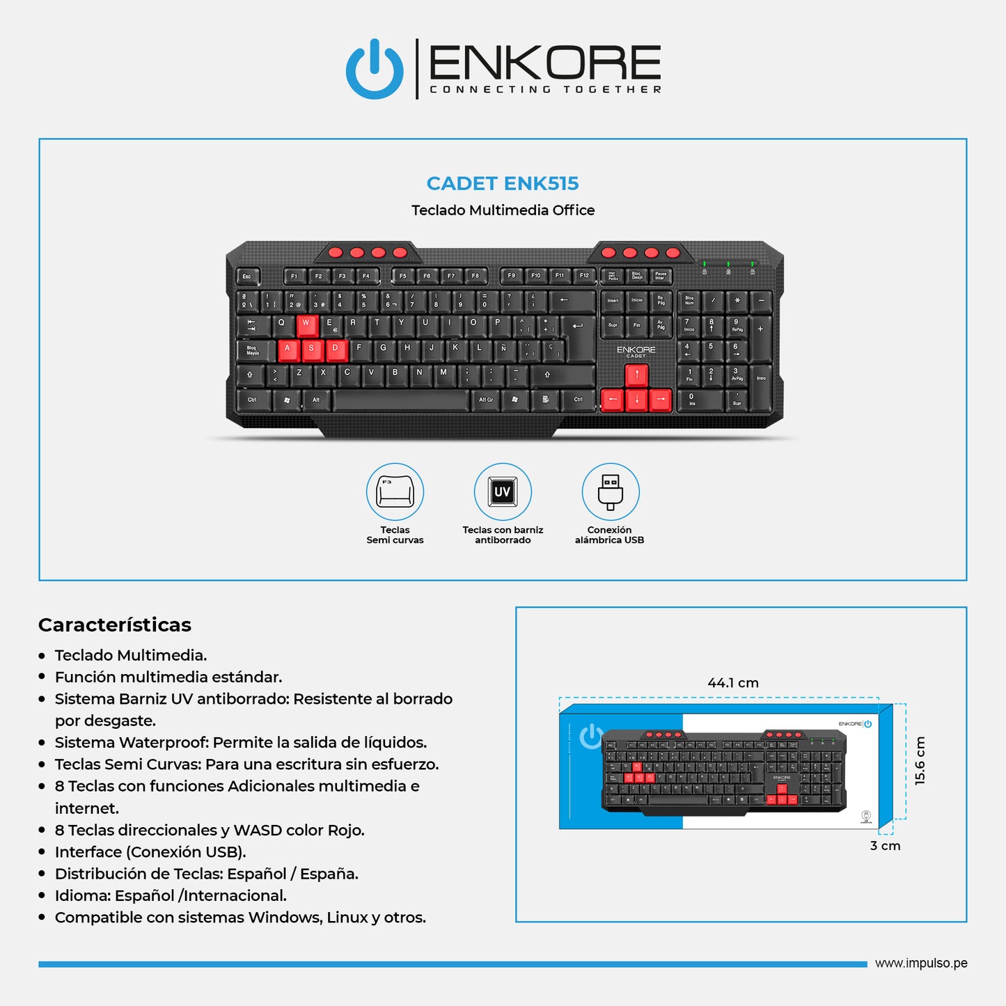 Teclado Oficina Multimedia Cadet ENK 515
