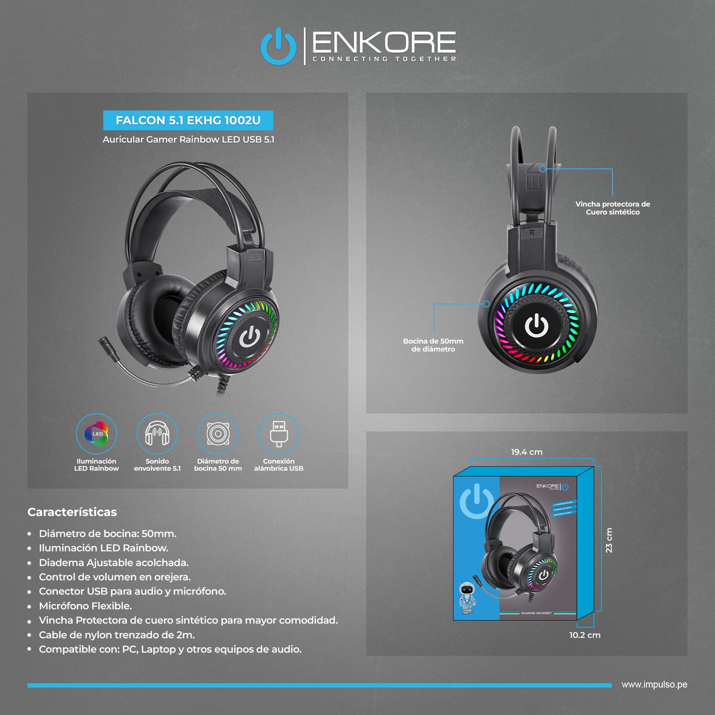 Auricular Gamer Rainbow USB 5.1 Falcon EKHG1002U