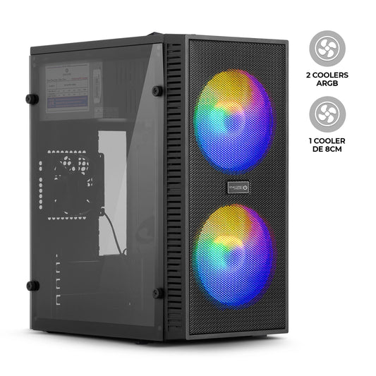 Gabinete Gamer MATX con Fuente 230W 2 Coolers ARGB Kingdom+ ENC 3003R