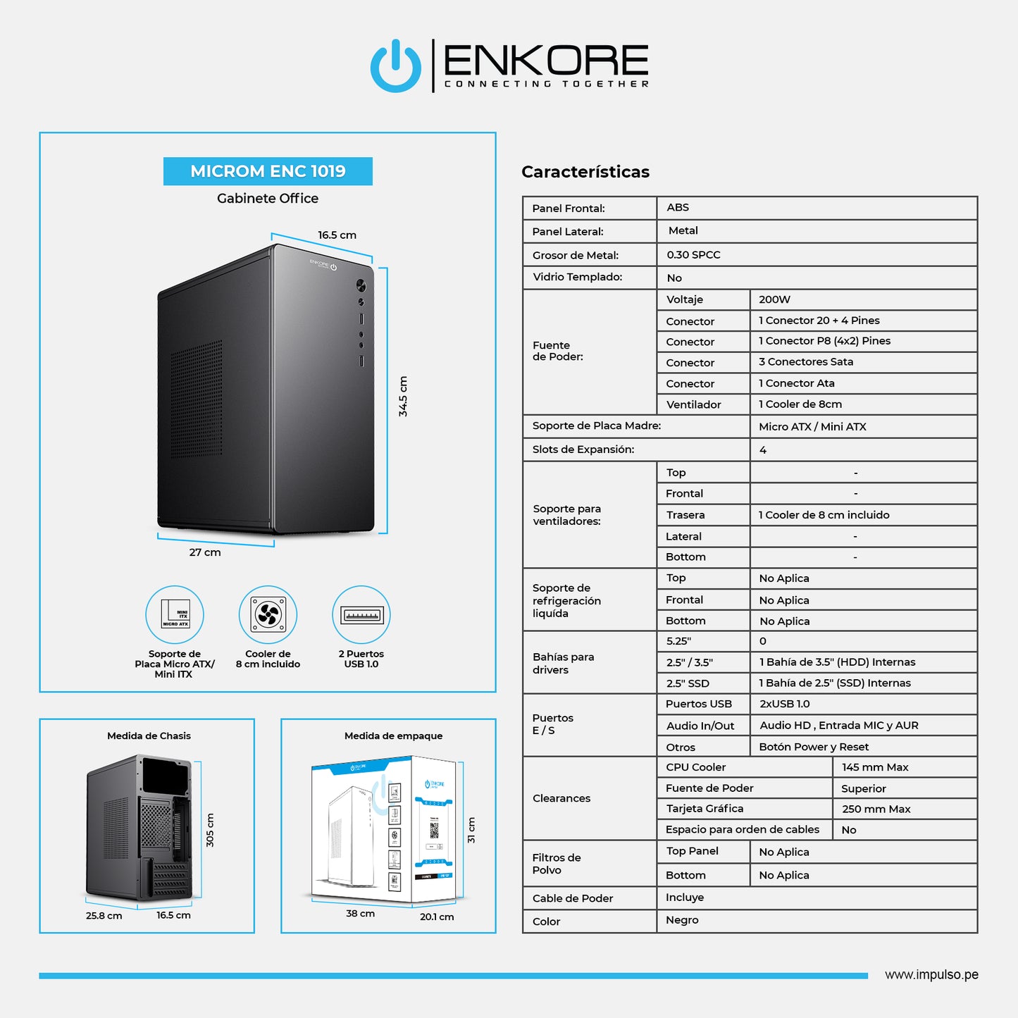 Gabinete Oficina MATX con Fuente de 230W Microm ENC 1019