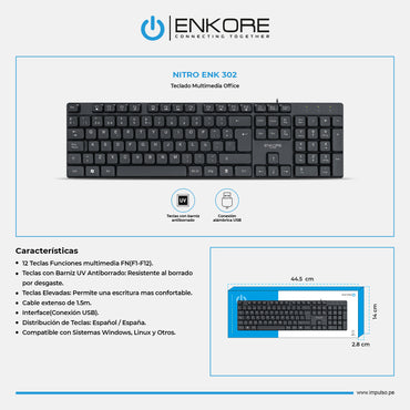 Teclado Oficina Multimedia Alámbrico Nitro ENK 302