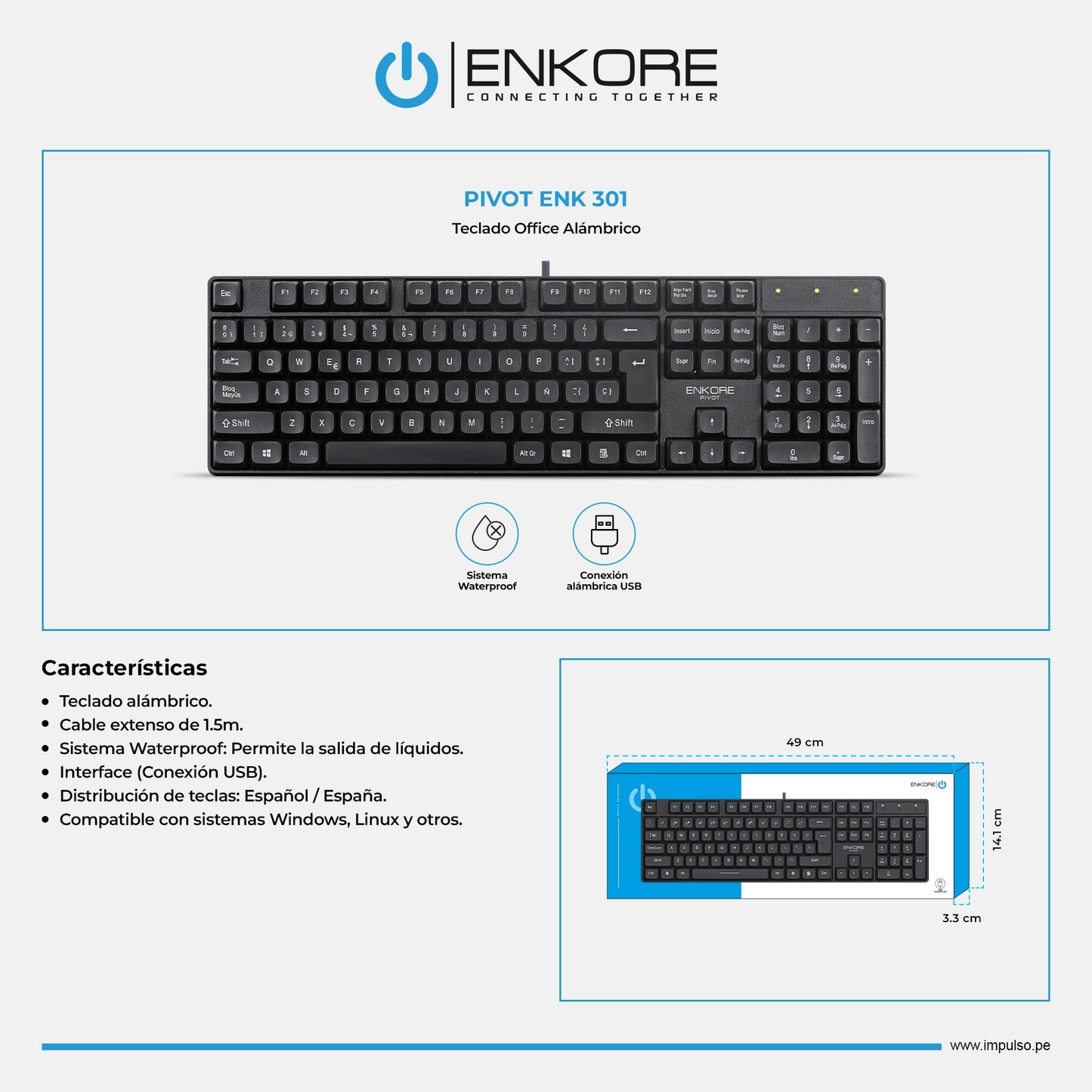Teclado Oficina Alámbrico Pivot ENK 301