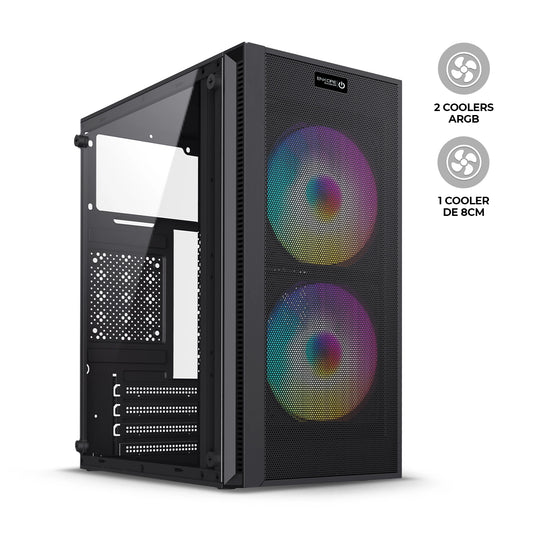 Gabinete Gamer MATX con Fuente de Poder 250W 2 Coolers ARGB Random ENK 3021