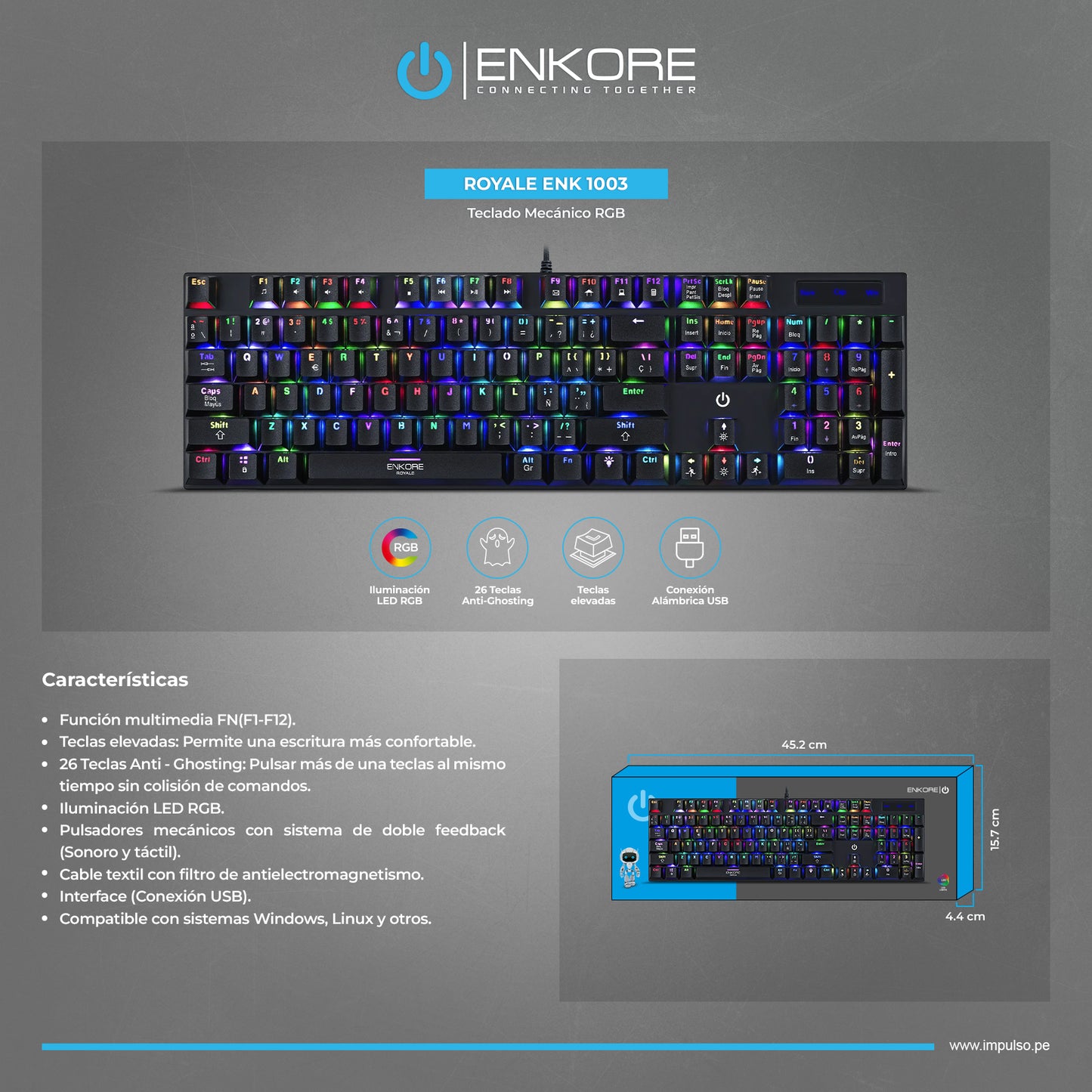 Teclado Gamer Mecánico RGB Royale ENK 1003