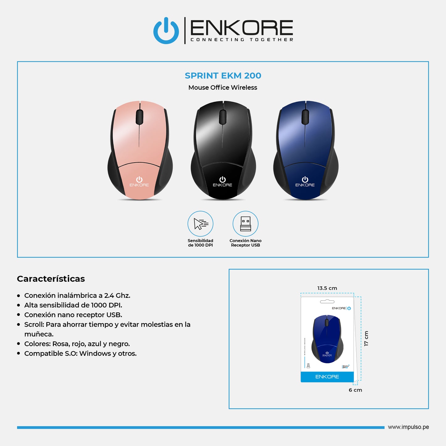 Mouse Dual: Inalámbrico/Bluetooth 1000DPI Sprint EKM 200-2m