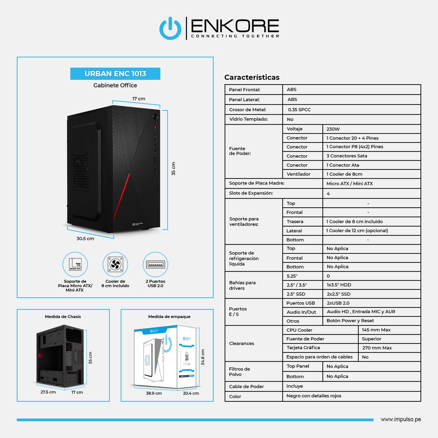 Gabinete Oficina MATX con Fuente de 230W Urban ENC 1013