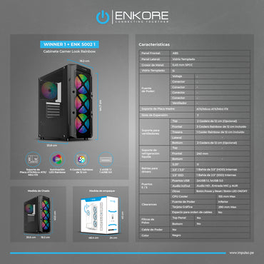 Gabinete Gamer ATX 4 Coolers Rainbow Winner 1 ENK 5002 - 1