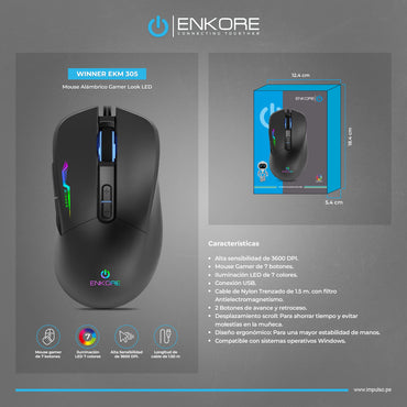 Mouse Gamer LED 7B 3600DPI Winner EKM 305