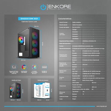 Gabinete Gamer ATX 4 Coolers ARGB Shadox ENK 5021
