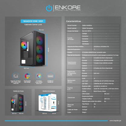 Gabinete Gamer ATX 4 Coolers ARGB Shadox ENK 5021