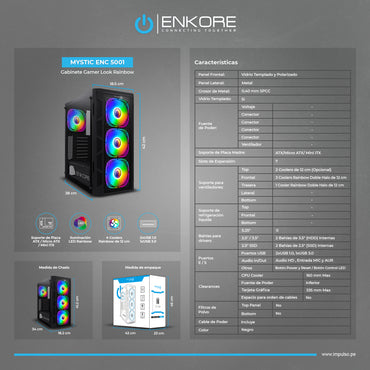 Gabinete Gamer ATX 4 Coolers Rainbow Mystic ENC 5001