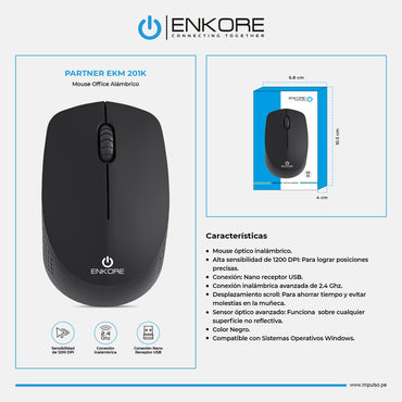 Mouse Inalámbrico 1200DPI Partner EKM 201K