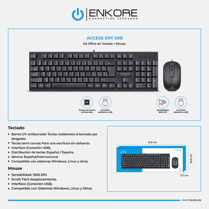 Kit Oficina Alámbrico Teclado + Mouse Access ENT 508