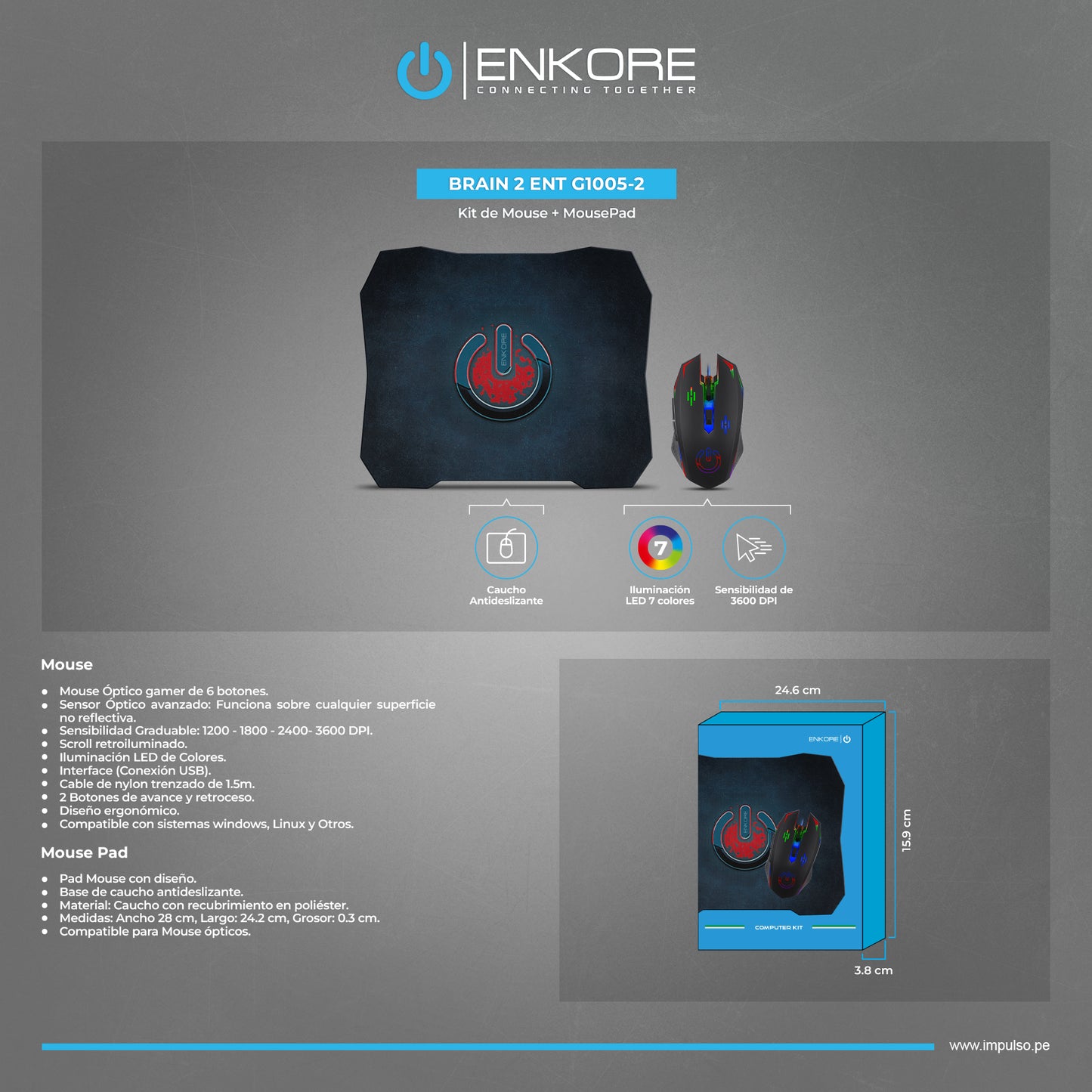 Kit Gamer 2 en 1 Mouse+Pad Brain2 ENT G1005-2