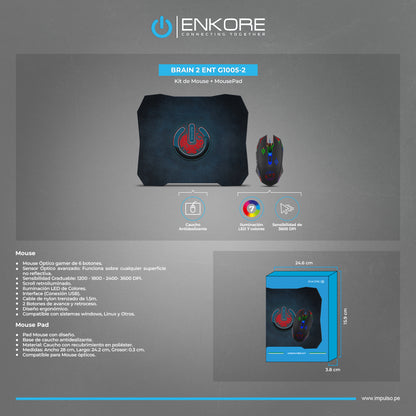 Kit Gamer 2 en 1 Mouse+Pad Brain2 ENT G1005-2