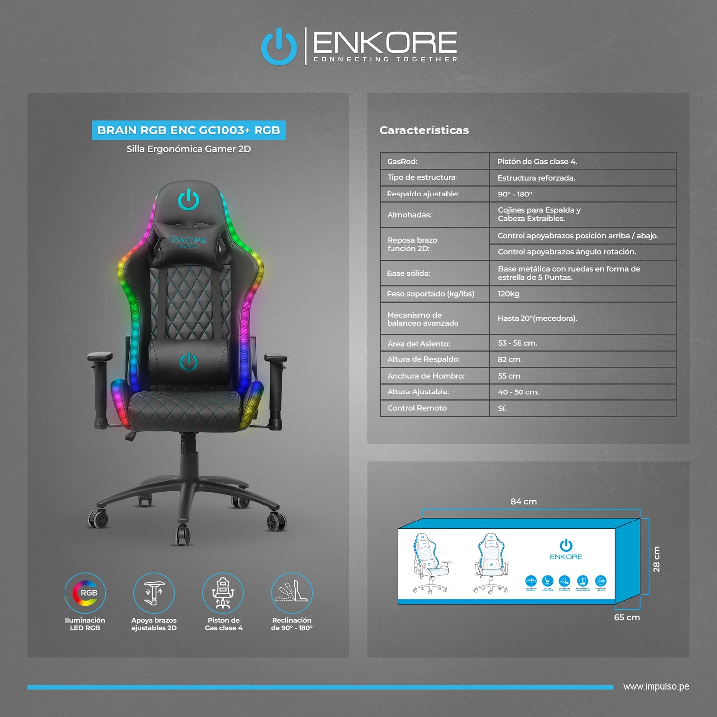 Silla Gamer RGB 2D Brain ENC GC1003+