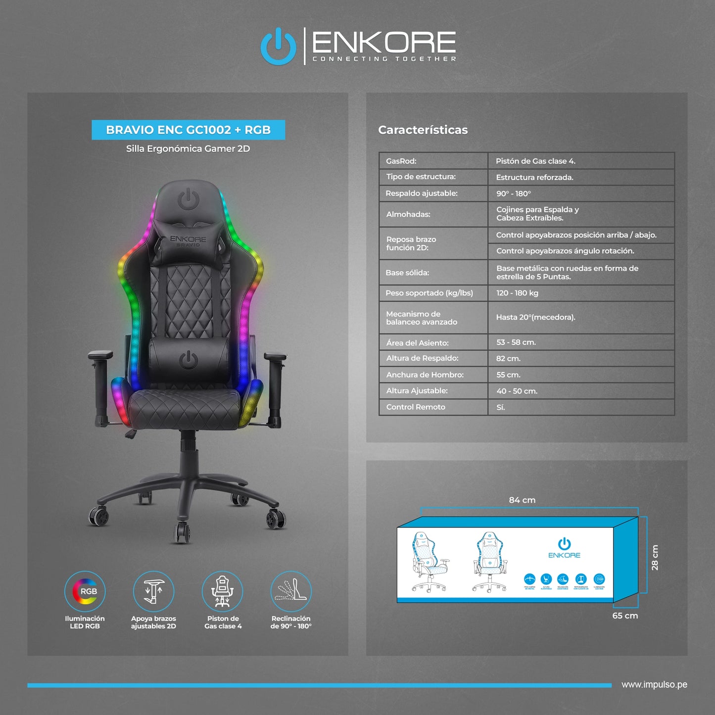 Silla Gamer Black Bravio ENC GC1002+RGB