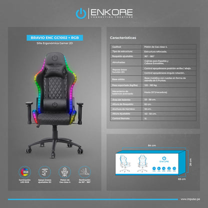 Silla Gamer Black Bravio ENC GC1002+RGB