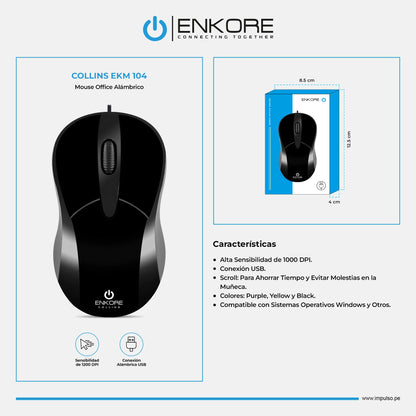 Mouse Oficina Alámbrico 1000DPI Collins EKM 104