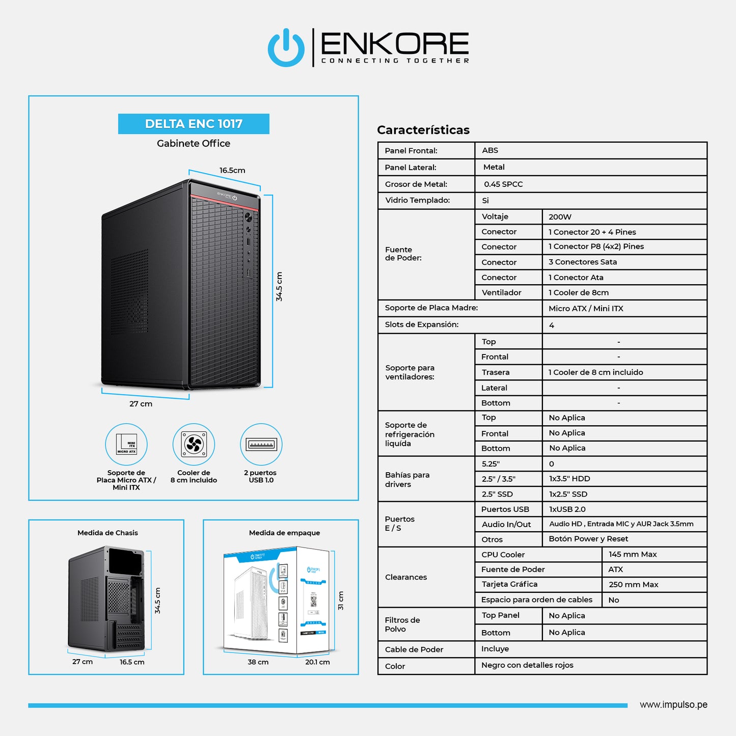 Gabinete Oficina MATX con Fuente de 230W Delta ENC 1017