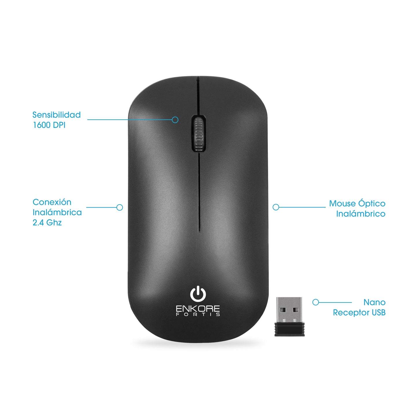 Mouse Inalámbrico 1600DPI Fortis EKM 155