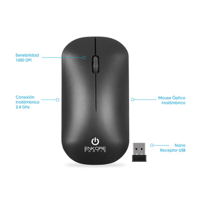 Mouse Inalámbrico 1600DPI Fortis EKM 155