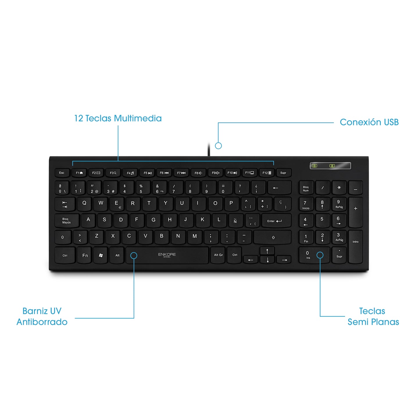 Teclado Oficina Multimedia Alámbrico 96 teclas Excel ENK 501