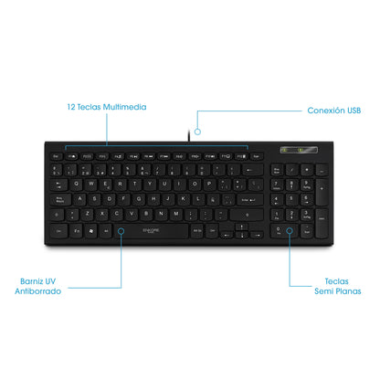 Teclado Oficina Multimedia Alámbrico 96 teclas Excel ENK 501