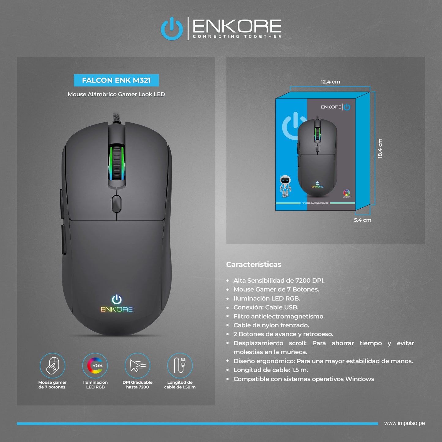 Mouse Gamer LED 7B 7200DPI Falcon ENK M321