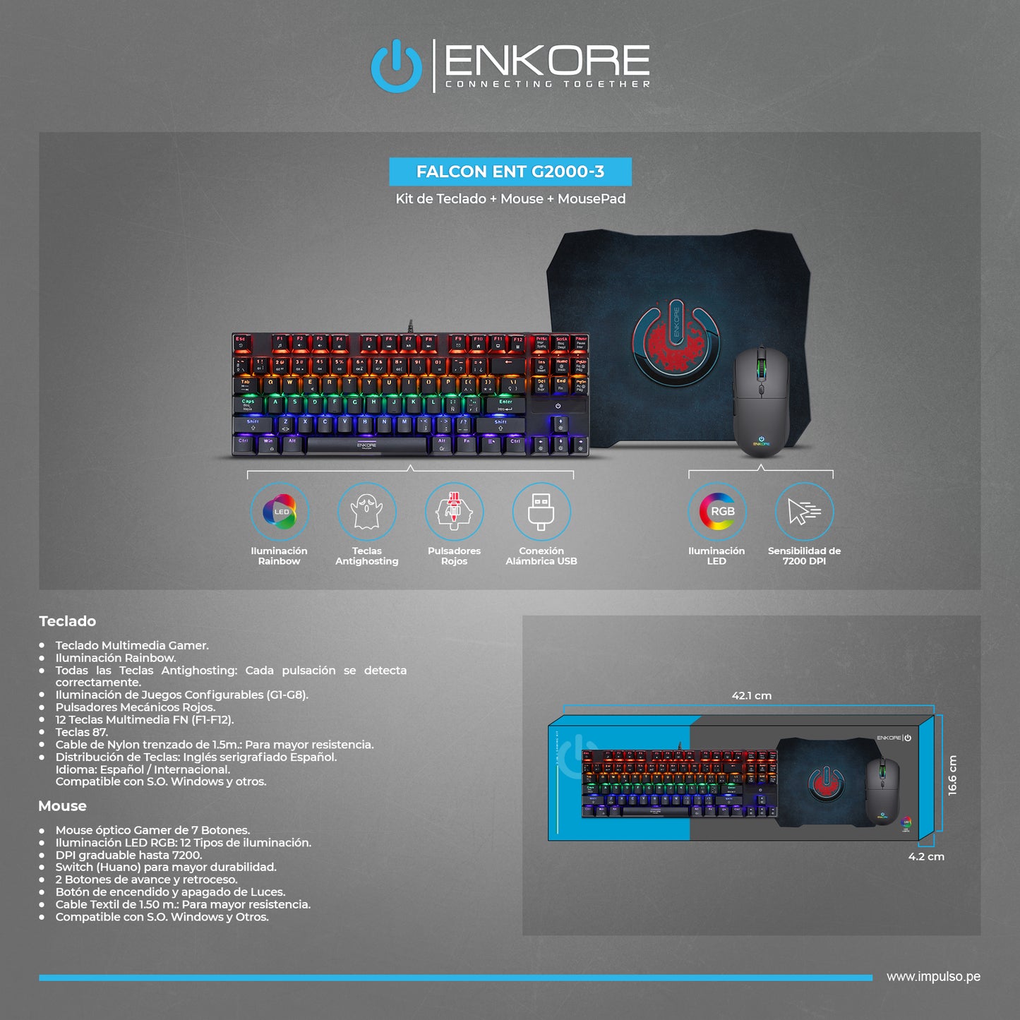 Kit Gamer 3 en 1 Teclado+Mouse+Pad Falcon ENT G2000-3