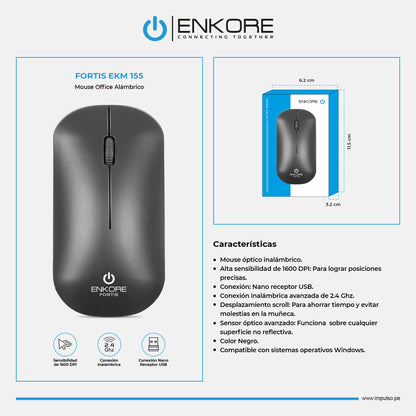 Mouse Inalámbrico 1600DPI Fortis EKM 155