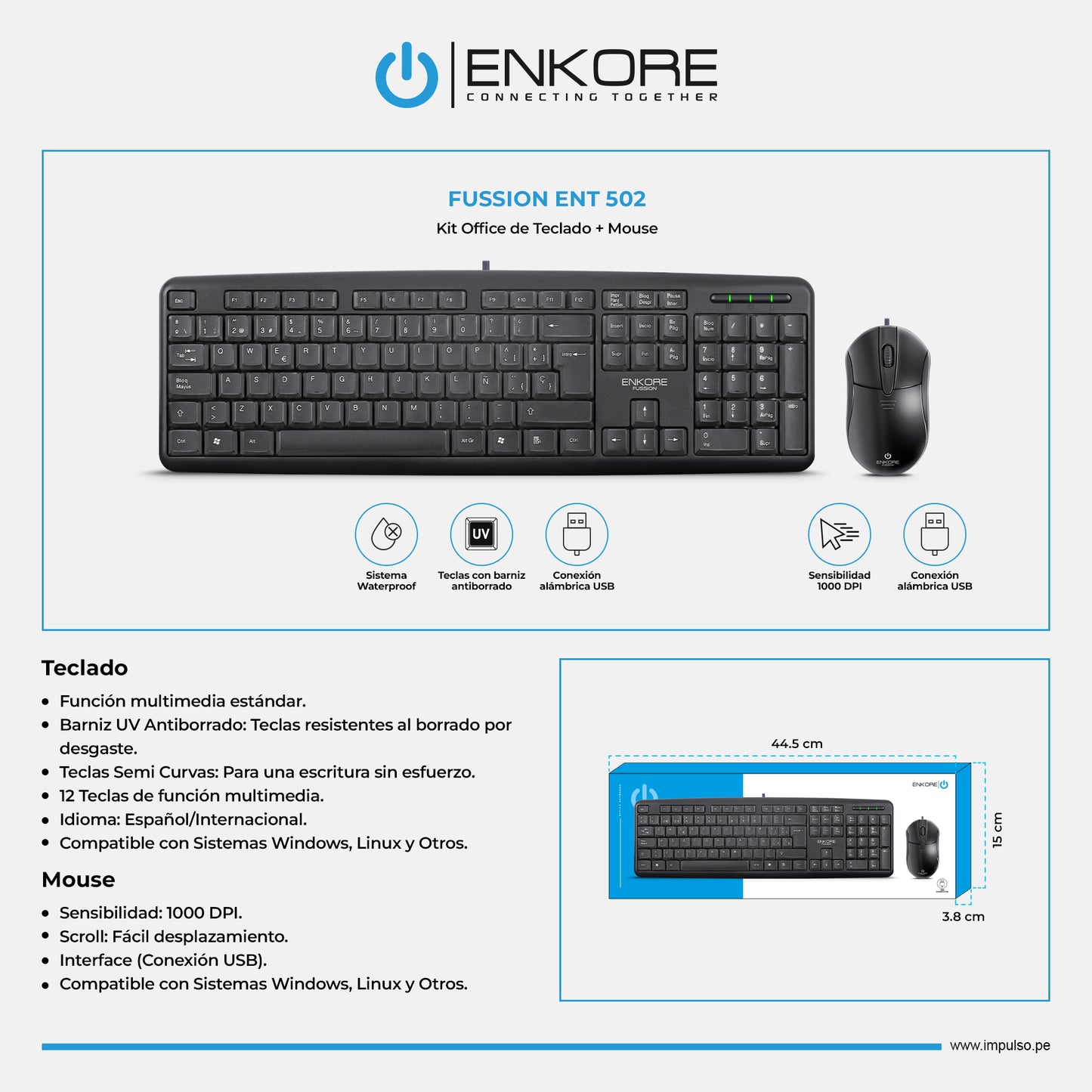 Kit Oficina Alámbrico Teclado + Mouse Fussion ENT 502
