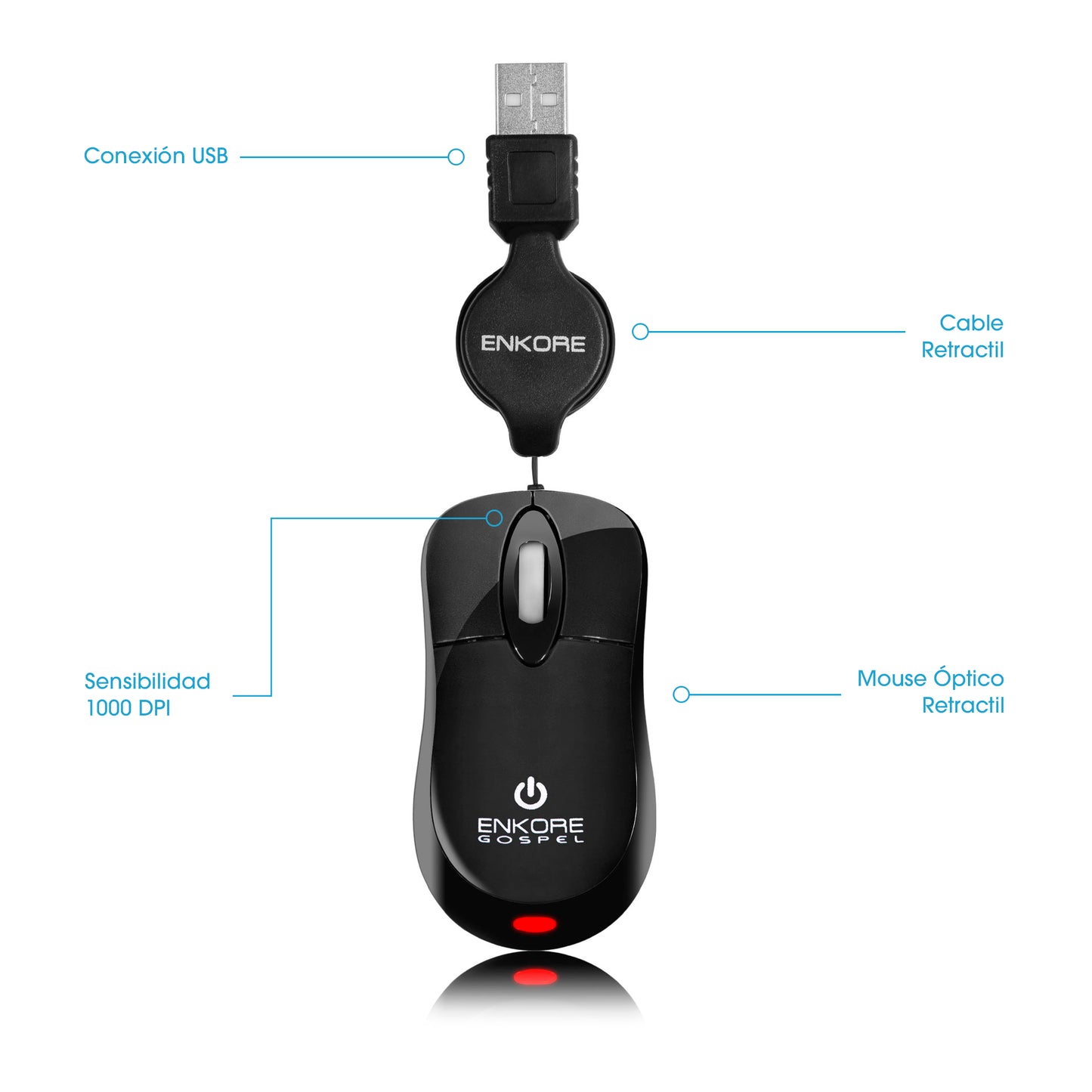 Mouse Retráctil 1000DPI Gospel EKM 103X