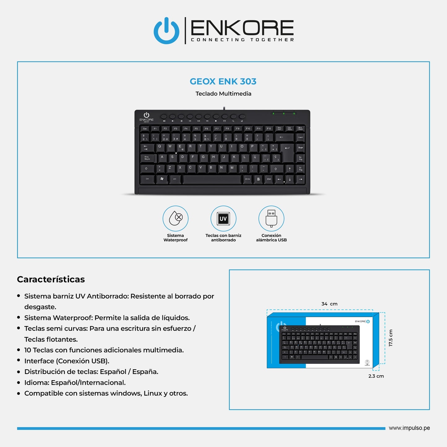 Teclado Oficina Slim Alámbrico Geox ENK 303