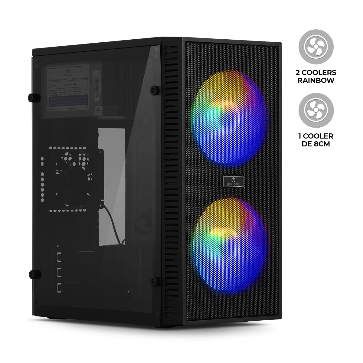 Gabinete Gamer MATX 2 Coolers Rainbow con Fuente de 230W Kingdom ENC 3003