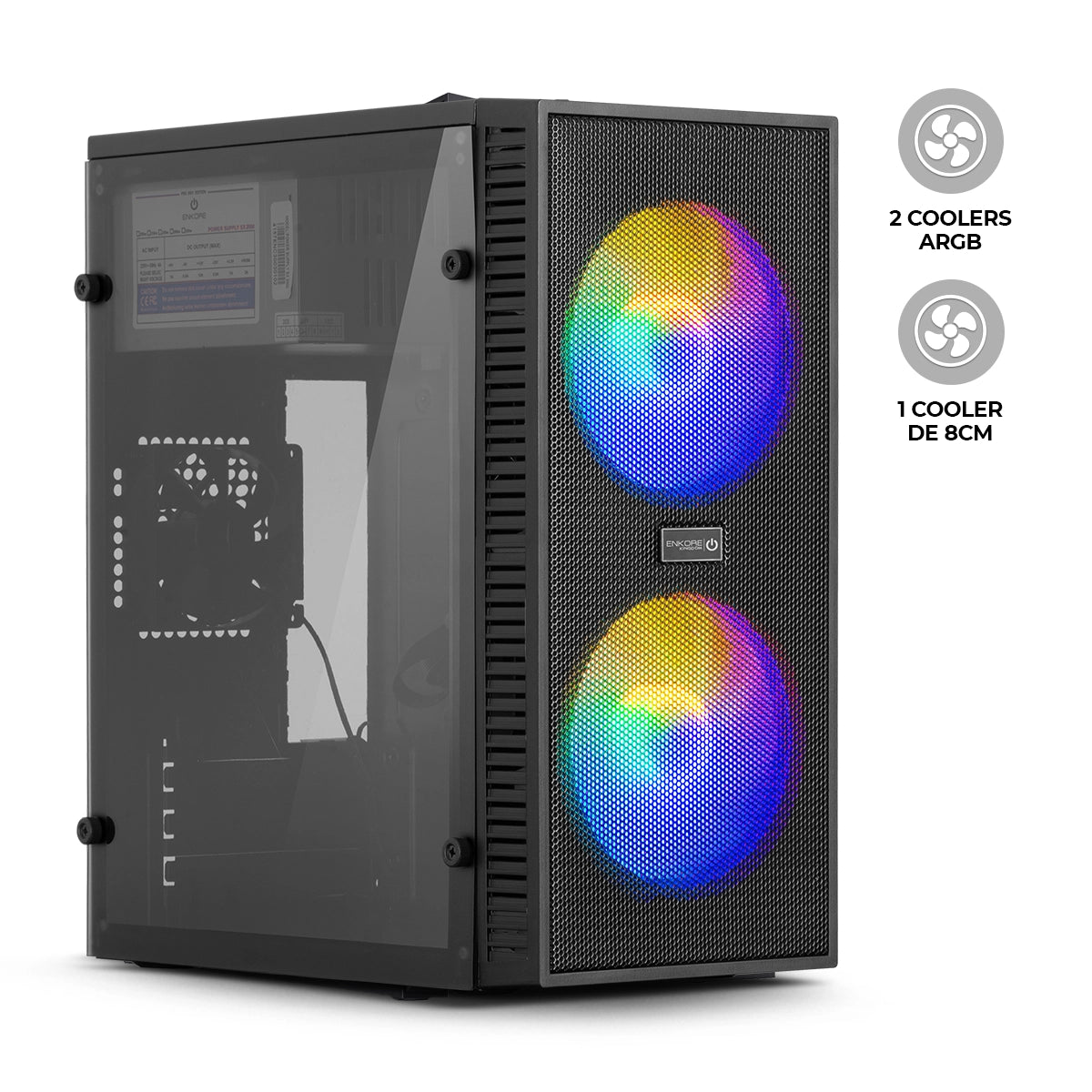 Gabinete Gamer MATX con Fuente 230W 2 Coolers ARGB Kingdom+ ENC 3003R