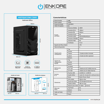 Gabinete Oficina MATX con Fuente de 230W Mistique ENK C2001