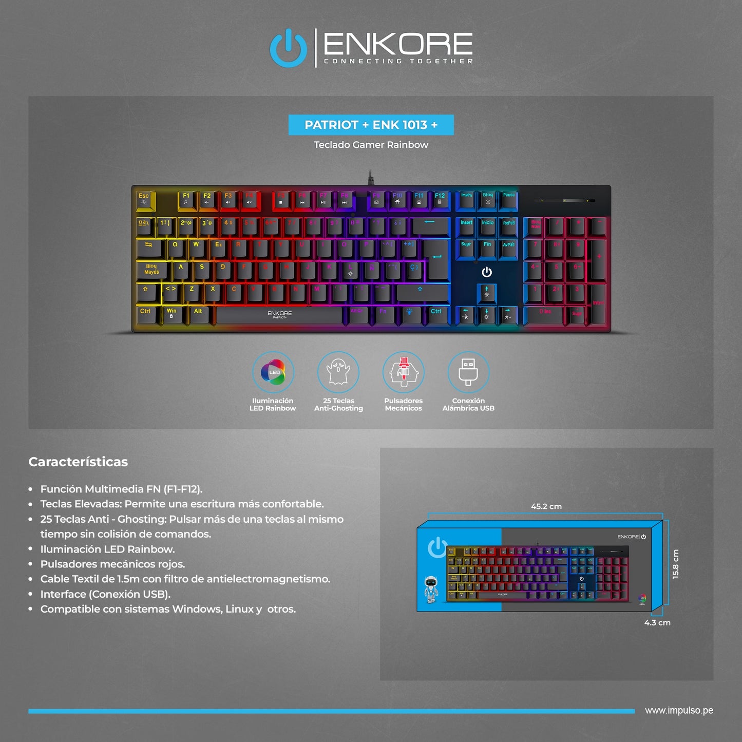 Teclado Gamer Mecánico Rainbow LED Patriot+ ENK 1013+