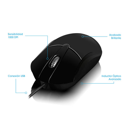 Mouse Oficina Alámbrico 1000DPI Fussion EKM 113