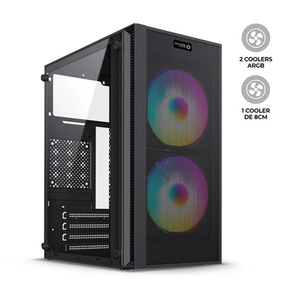 Gabinete Gamer MATX con Fuente de Poder 250W 2 Coolers ARGB Random ENK 3021