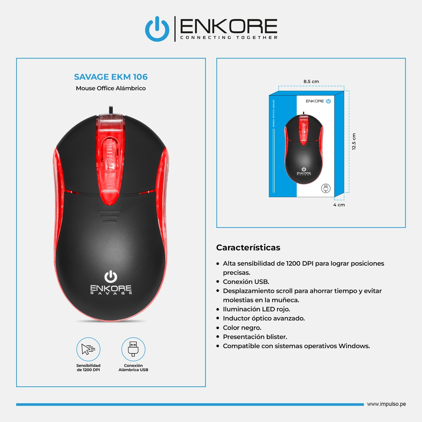 Mouse Óptico 1200DPI Savage EKM 106