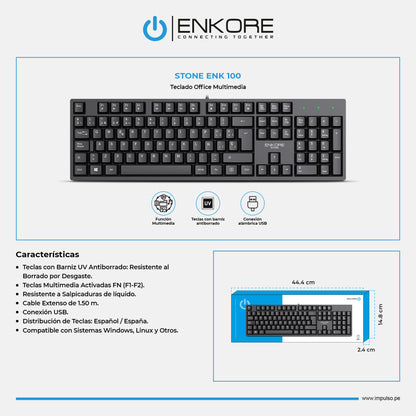Teclado Oficina Multimedia Alámbrico Stone ENK 100