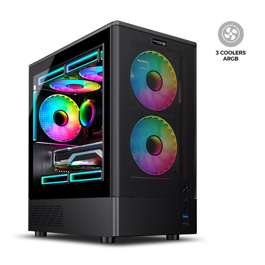 Gabinete Gamer MATX 3 Coolers Rainbow Thunder ENC 3013