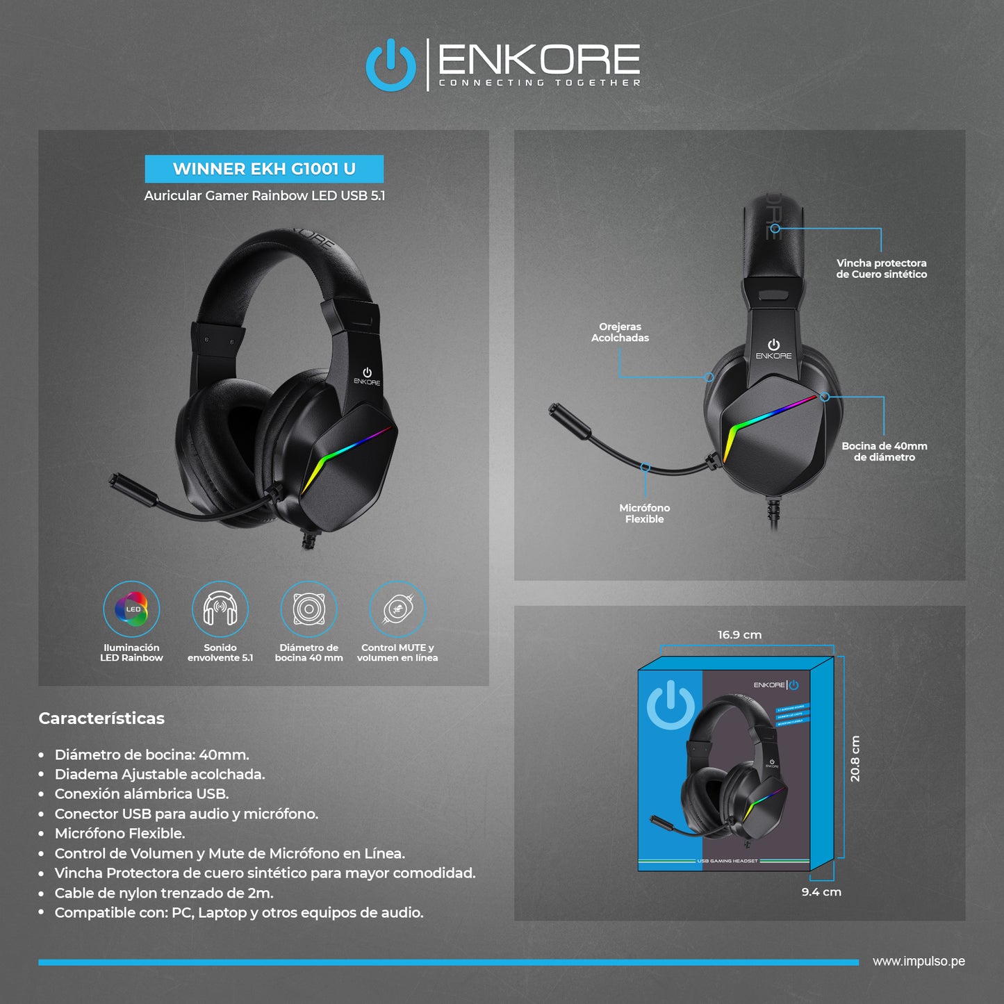 Auricular Gamer Rainbow USB 5.1  Winner EKHG1001U