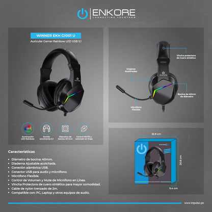 Auricular Gamer Rainbow USB 5.1  Winner EKHG1001U
